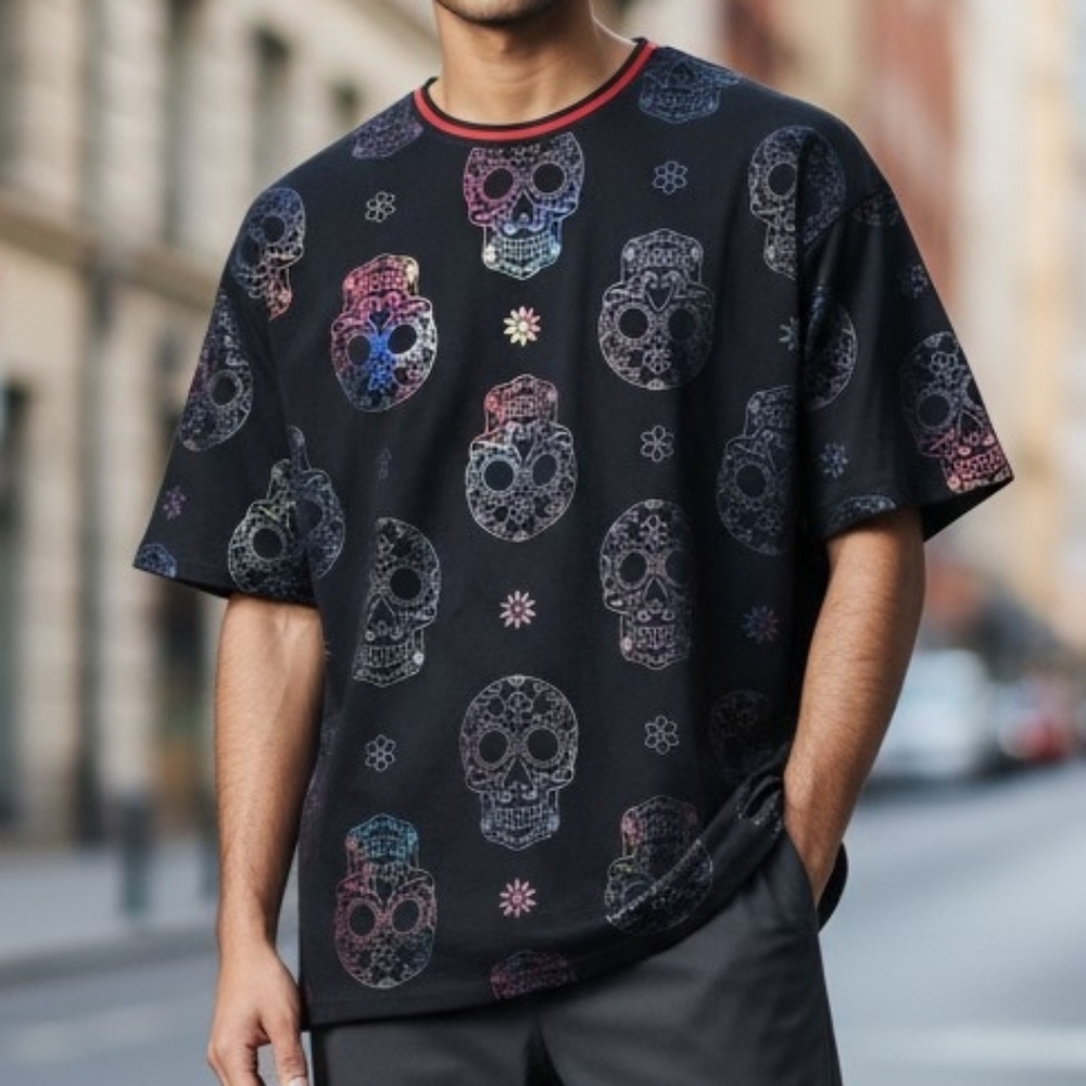 Drill Clothing Black Short-Sleeve Skull Print Tee 4051